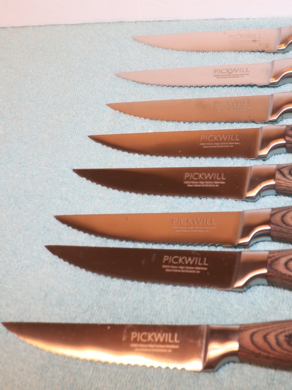8 Pickwill Steak Knives Serrated Edge Stainless Steele High Efficiency Cutting